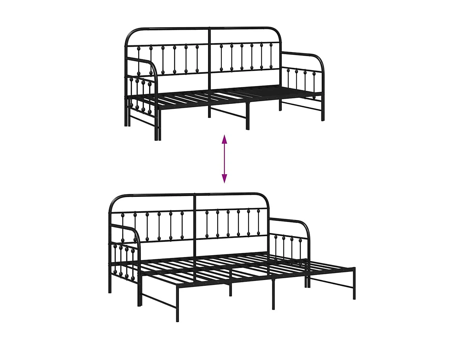 Tagesbettrahmen mit Kopfteil Schwarz 75 x 190 cm Stahl