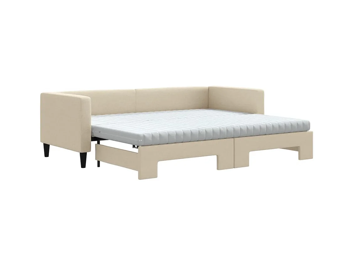 Lit de jour avec gigogne et matelas crème 80x200 cm tissu