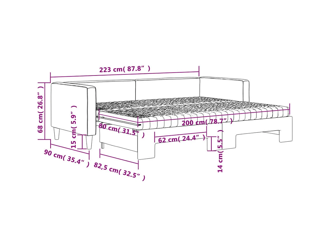 Tagesbett Ausziehbar mit Matratzen Creme 80x200 cm Stoff