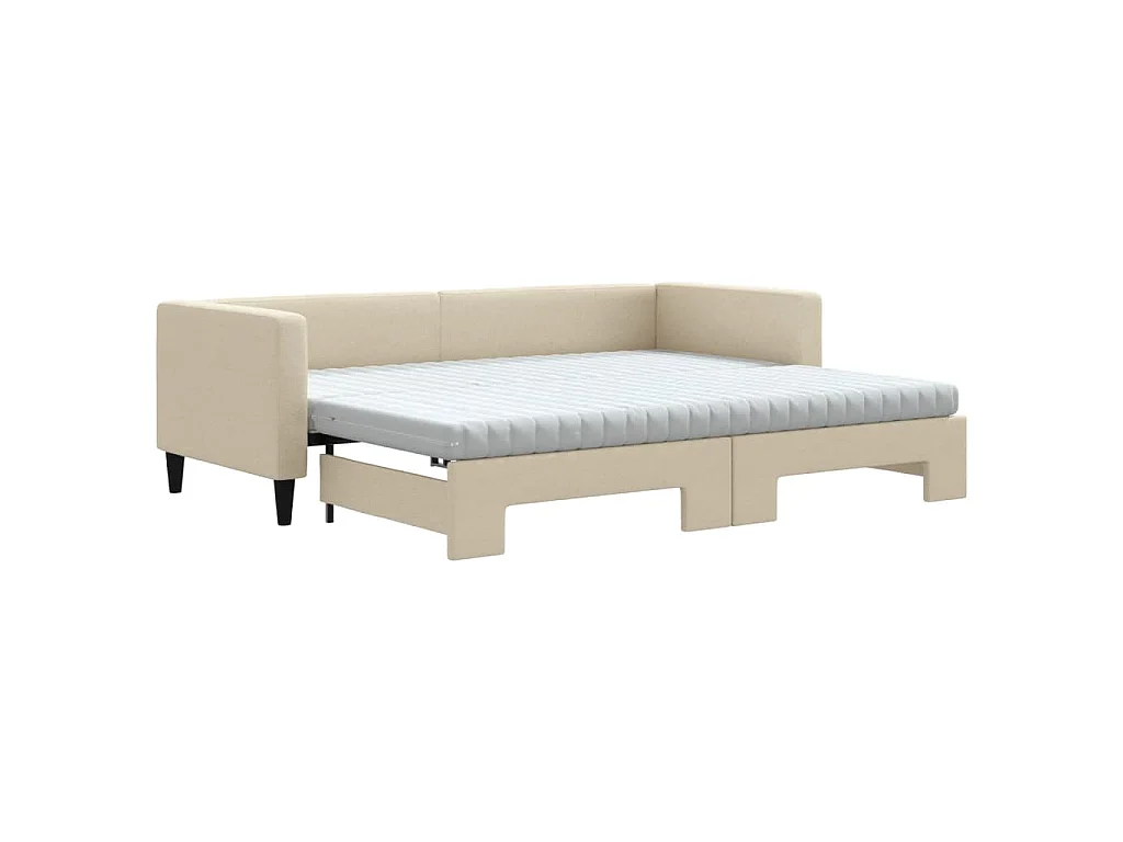 Slaapbank met onderschuifbed en matrassen 80x200 cm stof crème