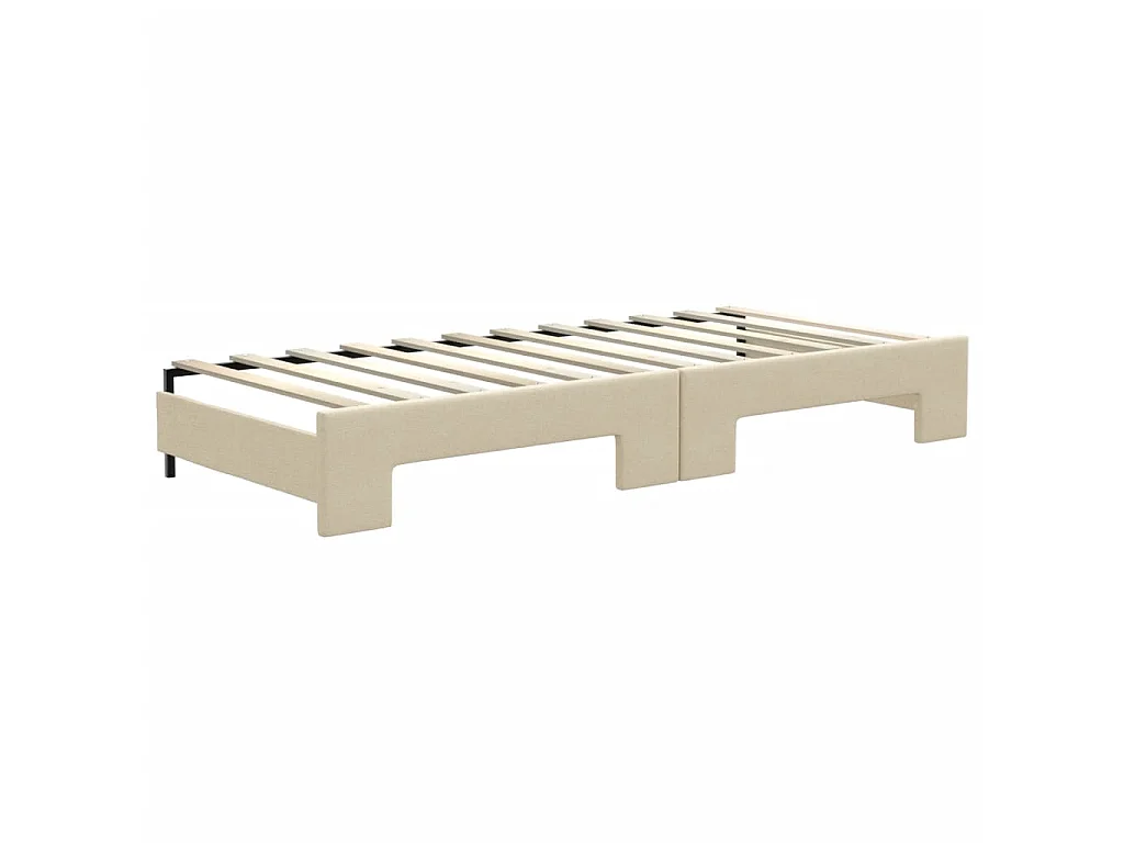 Slaapbank met onderschuifbed en matrassen 80x200 cm stof crème