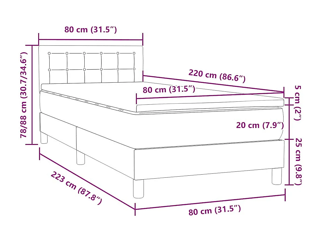 Sommier à lattes de lit et matelas et LED vert foncé 80x220 cm velours