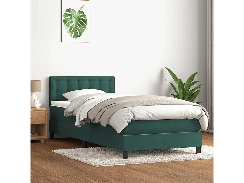Sommier à lattes de lit et matelas et LED vert foncé 80x220 cm velours
