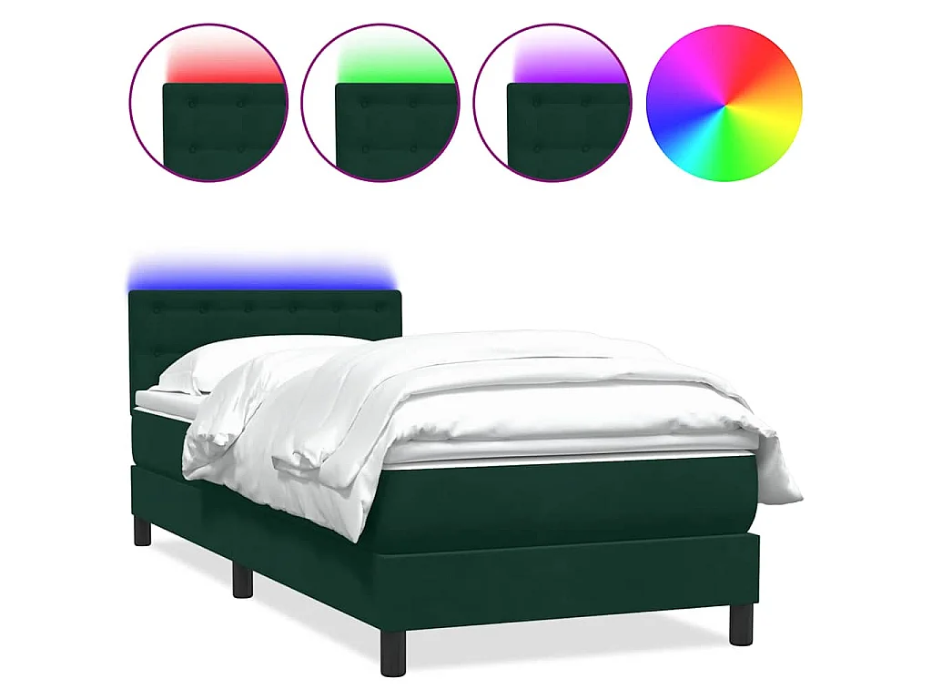 Sommier à lattes de lit et matelas et LED vert foncé 80x220 cm velours