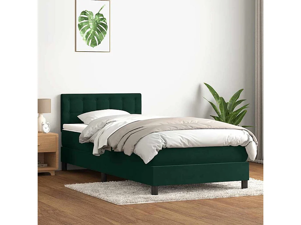 Sommier à lattes de lit et matelas et LED vert foncé 80x220 cm velours
