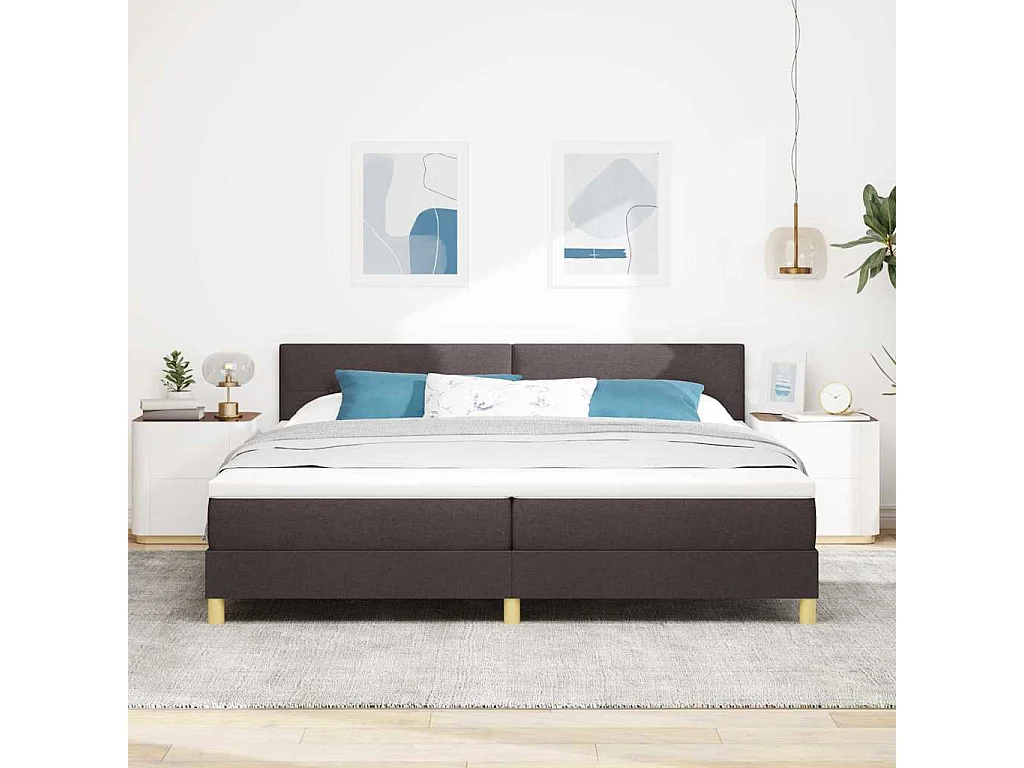 Cama box spring com colchão Castanho escuro 200 x 200 cm tecido