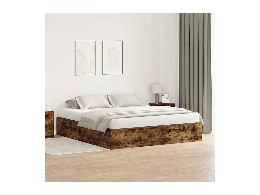 Cadre de lit Chêne fumé 200 x 200 cm Bois d'ingénierie