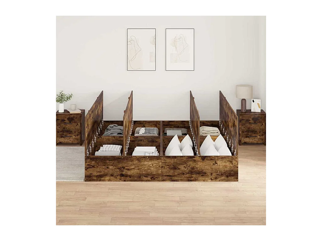 Cadre de lit Chêne fumé 200 x 200 cm Bois d'ingénierie