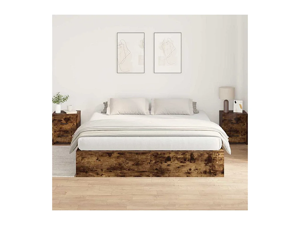 Cadre de lit Chêne fumé 200 x 200 cm Bois d'ingénierie