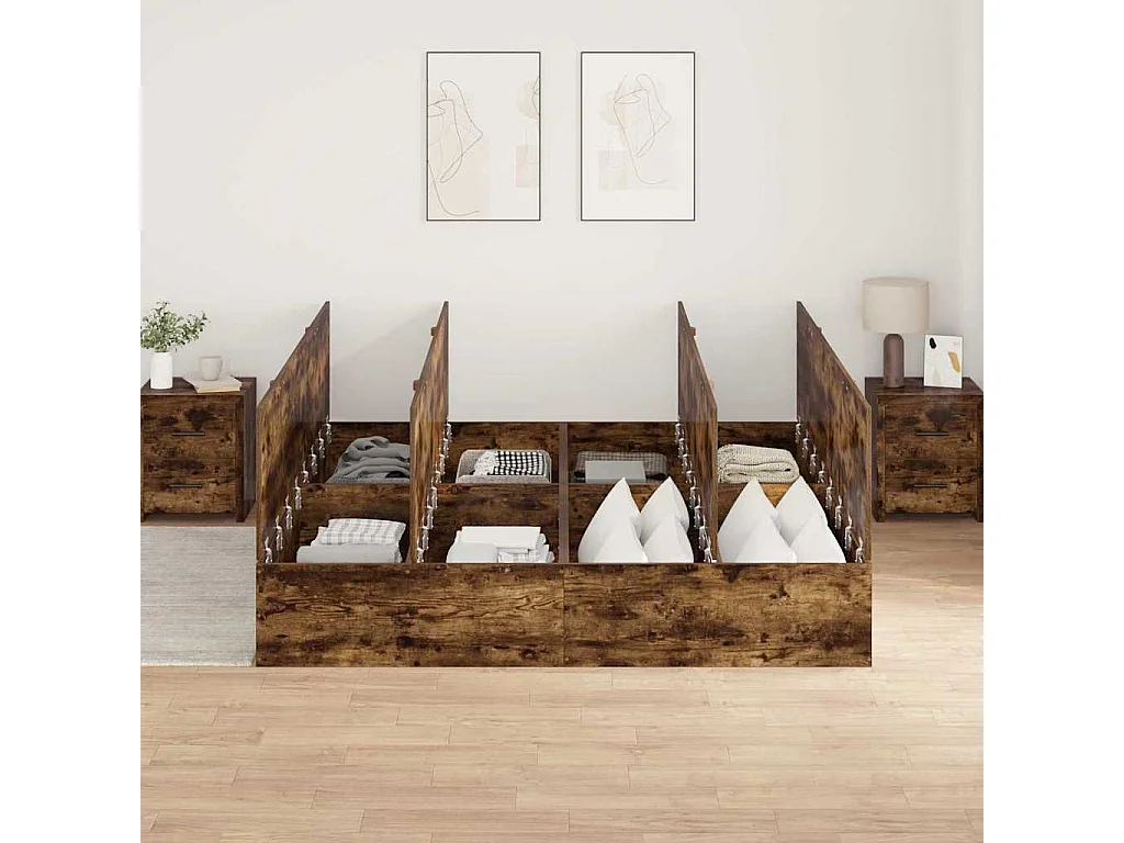 Cama con almacenamiento Roble ahumado 200 x 200 cm