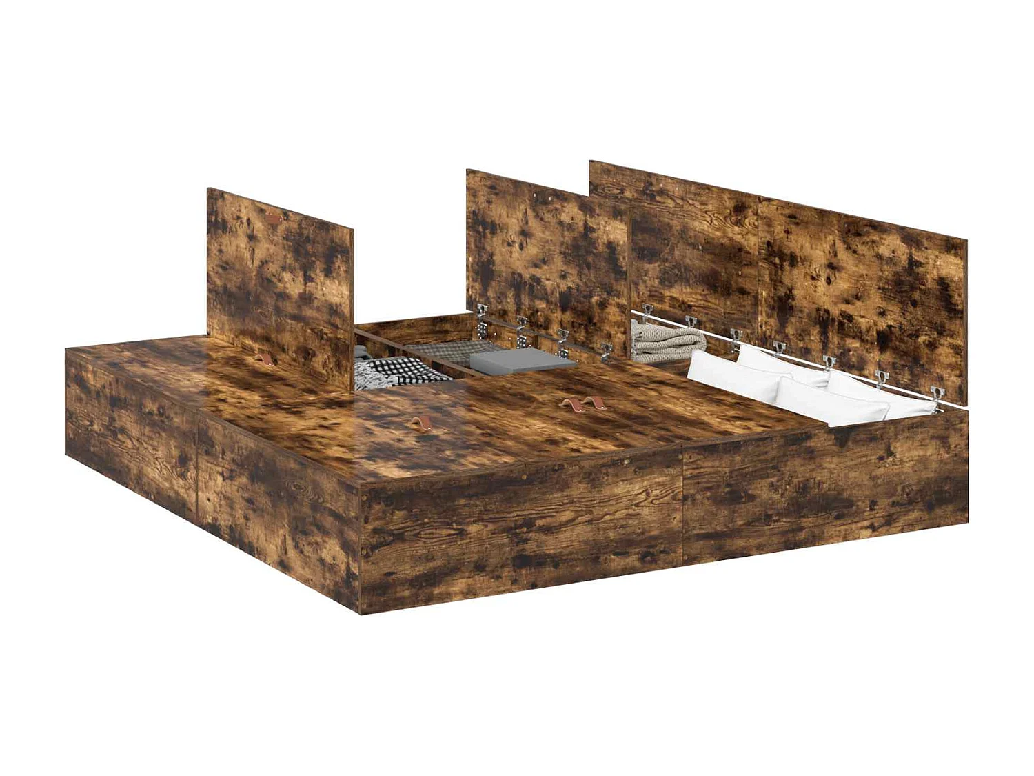 Cadre de lit avec rangement Chêne fumé 200 x 200 cm