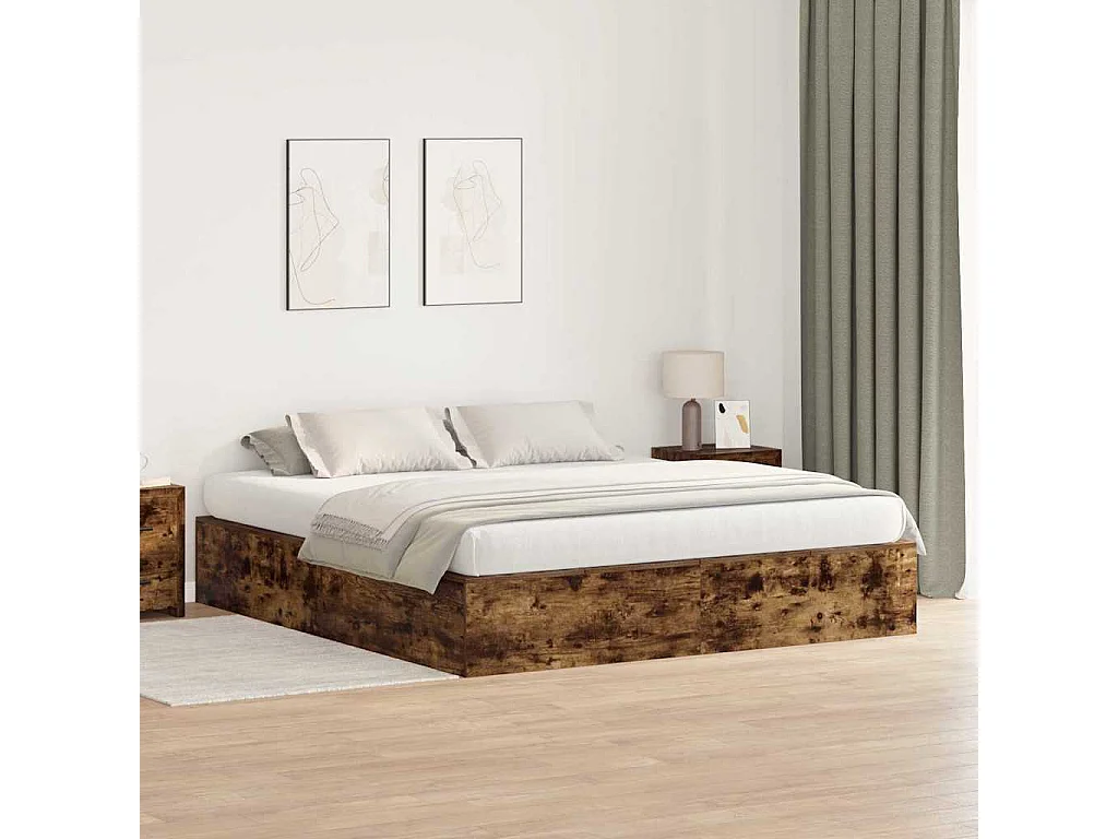 Opbergbedframe Gerookt eiken 200 x 200 cm Bewerkt hout