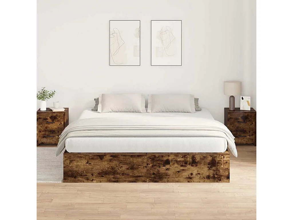 Opbergbedframe Gerookt eiken 200 x 200 cm Bewerkt hout