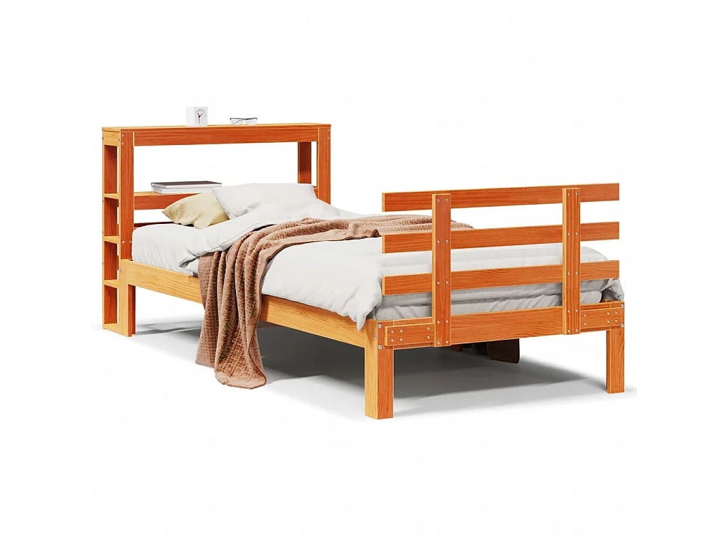 Bettgestell mit Kopfteil ohne Matratze Wachsbraun 75x190 cm