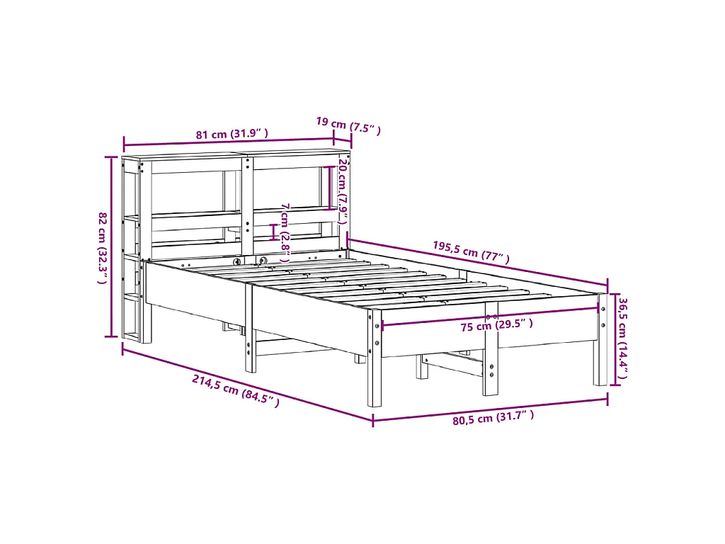 Cama sem colchão 75x190 cm madeira de pinho maciça branco