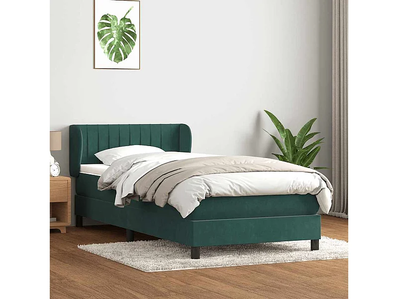 Sommier à lattes de lit et matelas vert foncé 80x220 cm velours