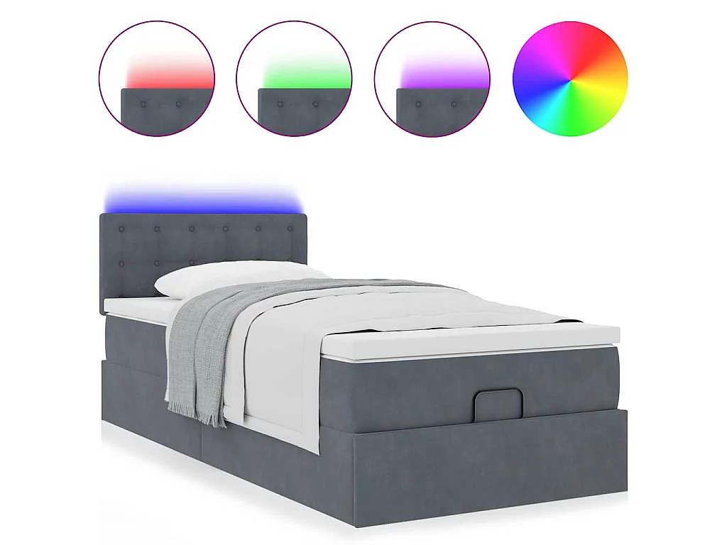 Estrutura cama otomana colchão 80x200 cm veludo cinzento escuro