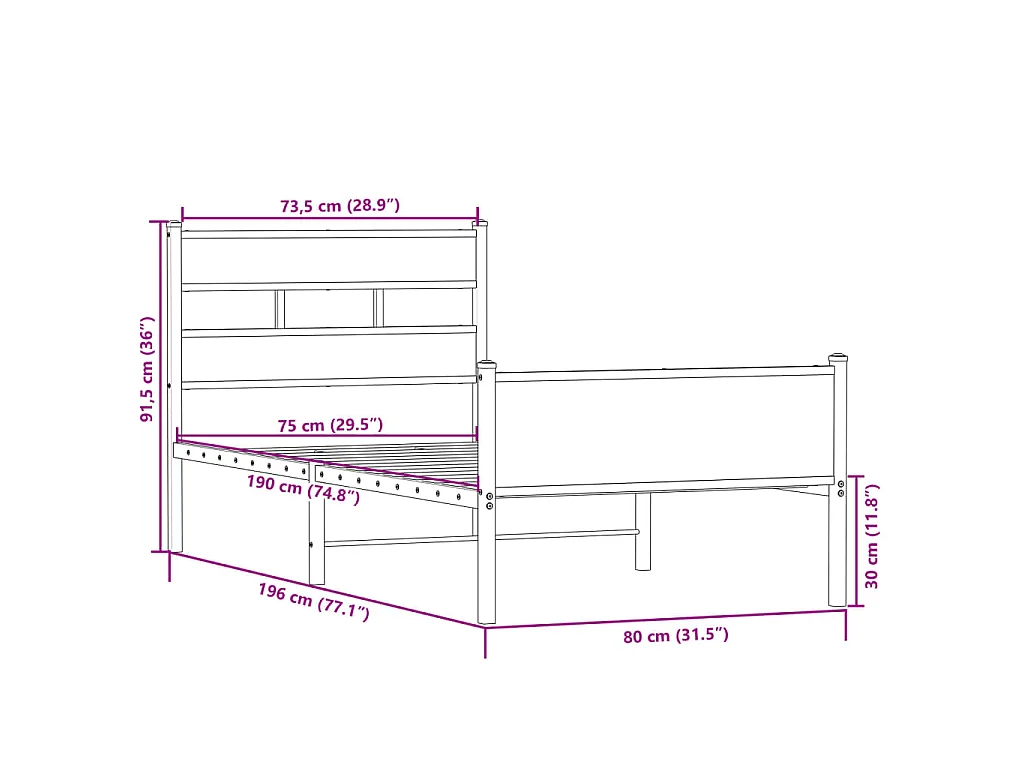 Cadre de lit sans matelas chêne sonoma 75x190 cm