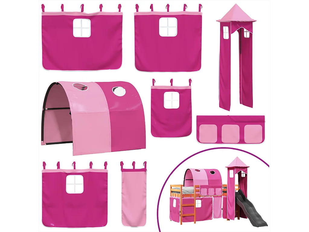 Kinderhochbett mit Turm Rosa 80x200 cm Massivholz Kiefer