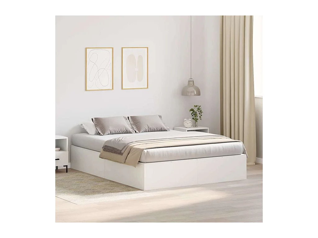 Cadre de lit avec stockage Blanc 135 x 190 cm Bois d'ingénierie