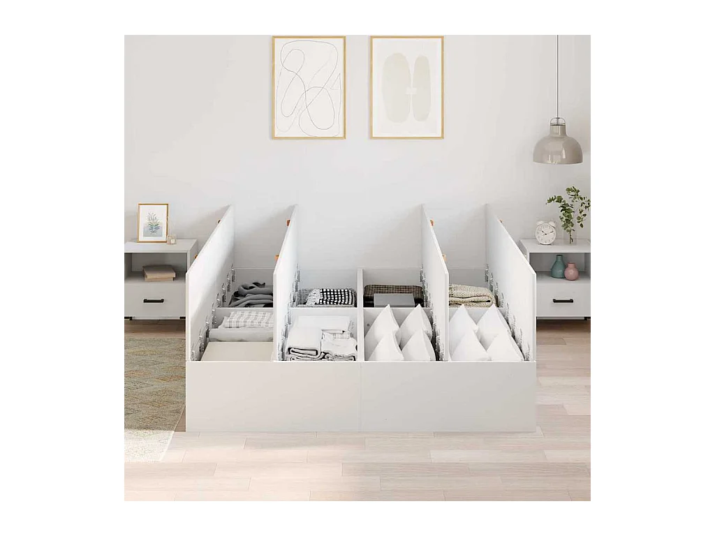 Cadre de lit avec stockage Blanc 135 x 190 cm Bois d'ingénierie