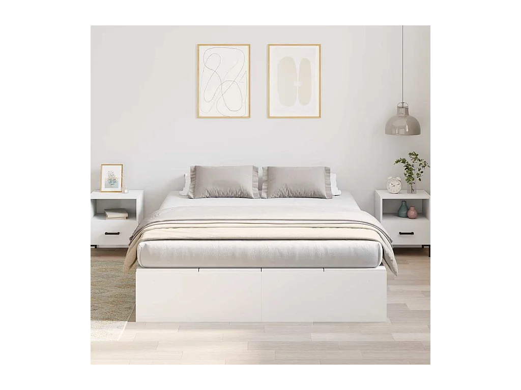 Cadre de lit avec stockage Blanc 135 x 190 cm Bois d'ingénierie