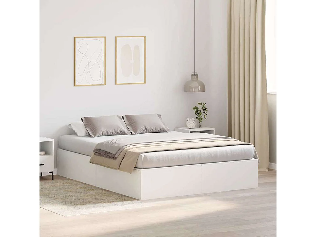 Cadre de lit avec rangement avec stockage Blanc 135 x 190 cm