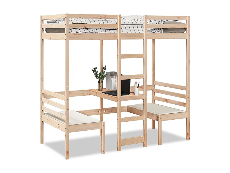 Lit mezzanine avec bureau et chaises 80x200 cm pin massif
