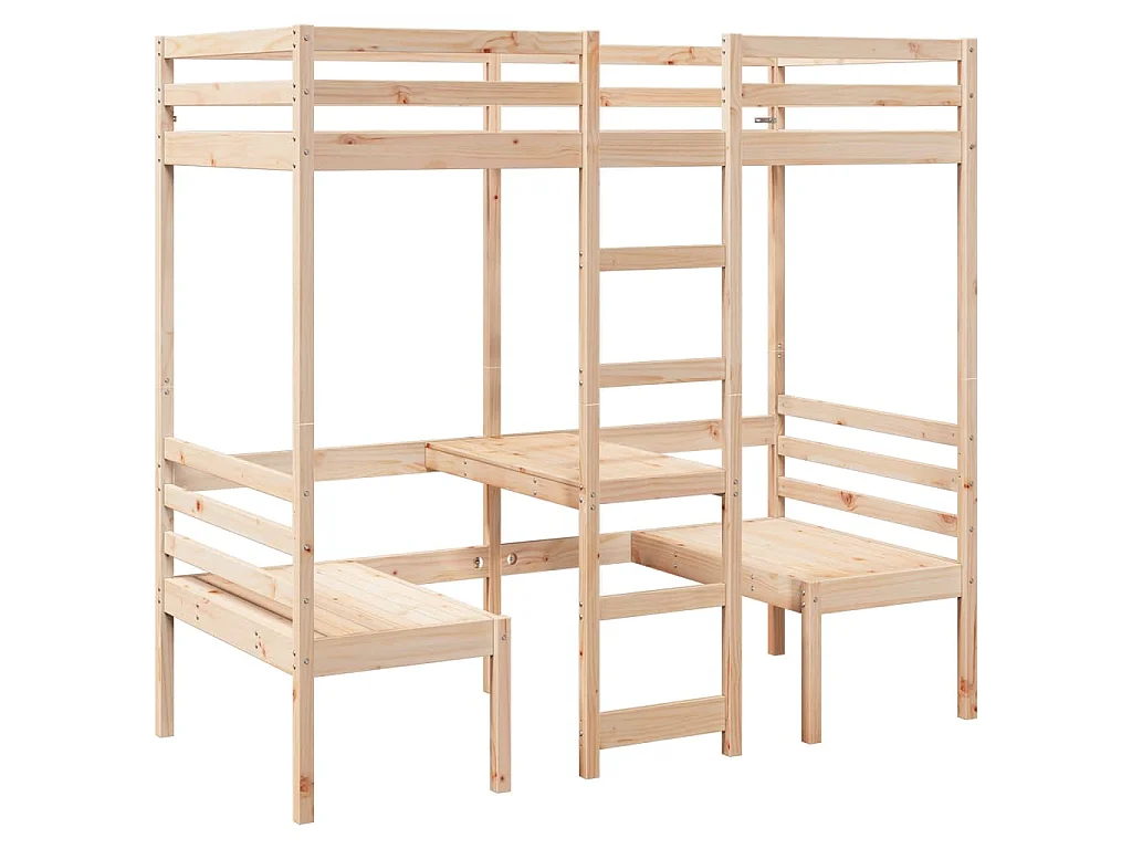 Lit mezzanine avec bureau et chaises 80x200 cm pin massif