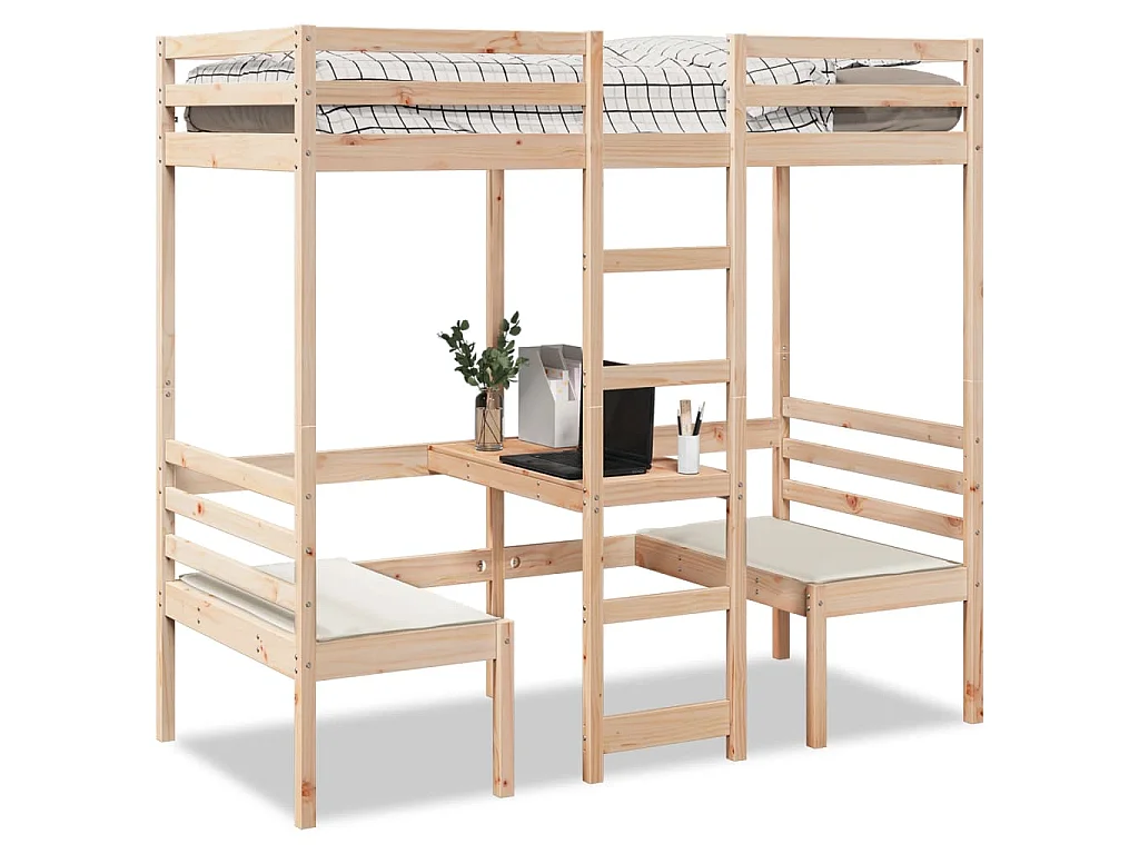 Lit mezzanine avec bureau et chaises 80x200 cm pin massif