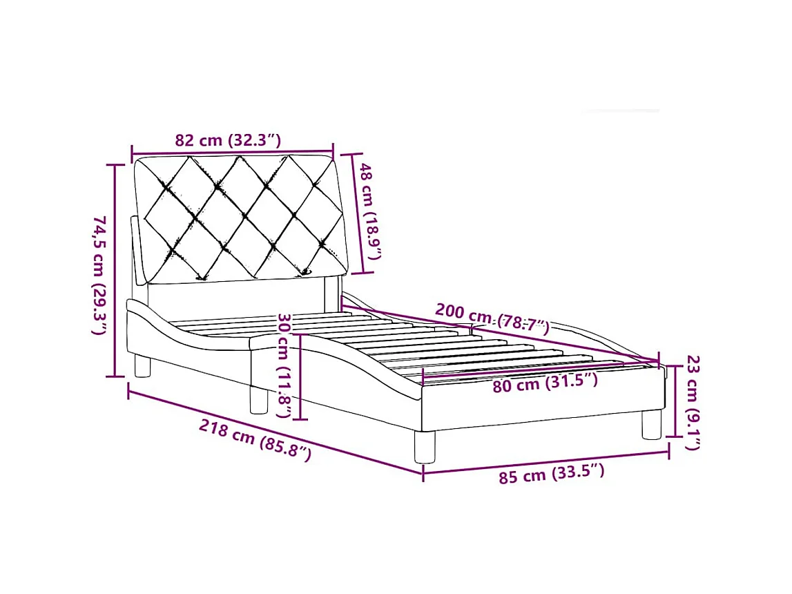 Cadre de lit sans matelas gris clair 80x200 cm tissu
