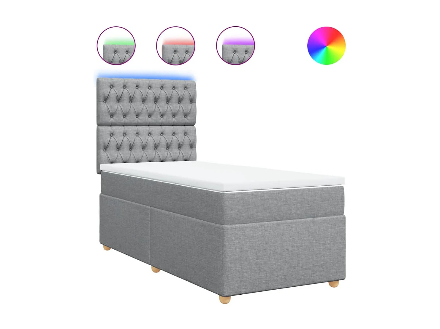 Cama box spring con colchón tela gris claro 80x200 cm