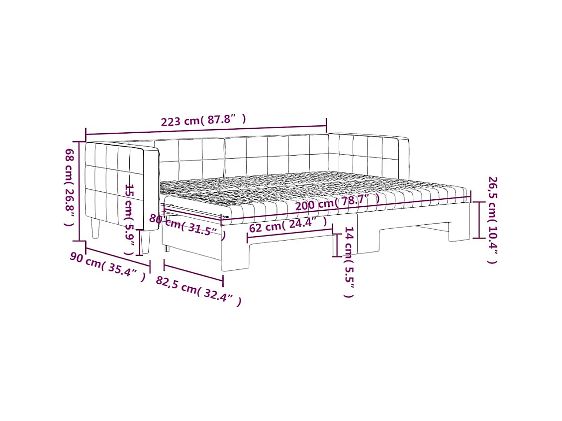 Sofá cama nido con colchón terciopelo gris oscuro 80x200 cm
