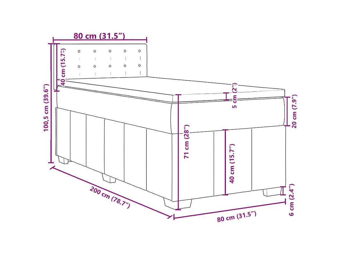Giroletto a Molle con Materasso Grigio Chiaro 80x200 cm Tessuto