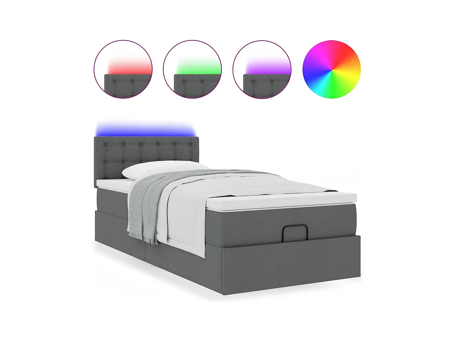 Ottomane Bett mit Matratze & LEDs Dunkelgrau 80x200 cm Stoff
