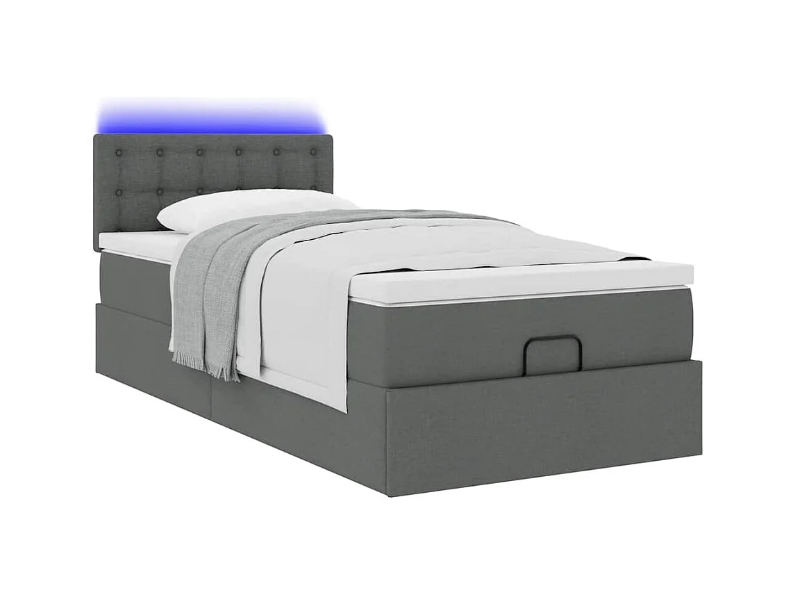 Ottomane Bett mit Matratze & LEDs Dunkelgrau 80x200 cm Stoff
