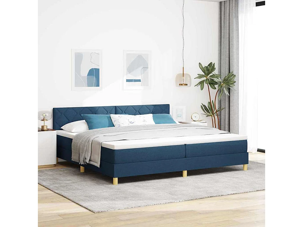 Letto a molle con cuscino con testiera Blu 200 x 200 cm Tessuto
