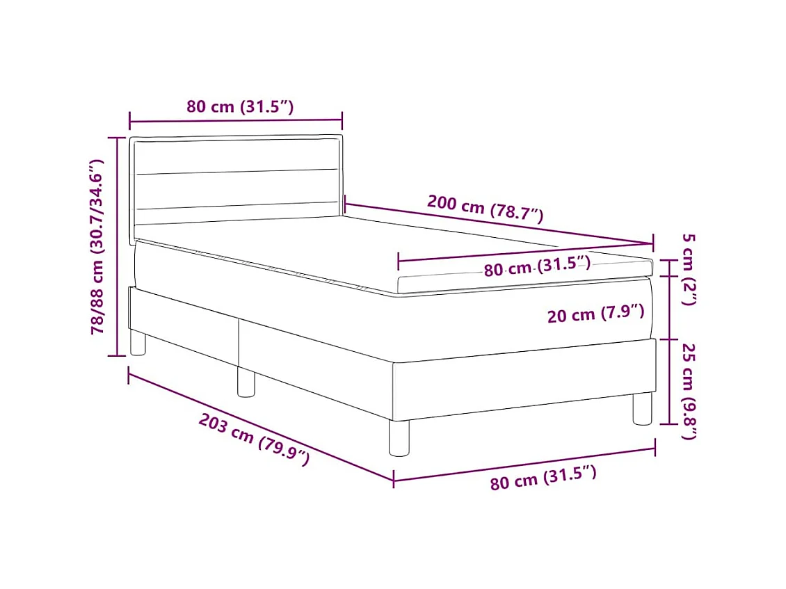 Lit à ressorts avec matelas Marron foncé 80 x 200 cm tissu