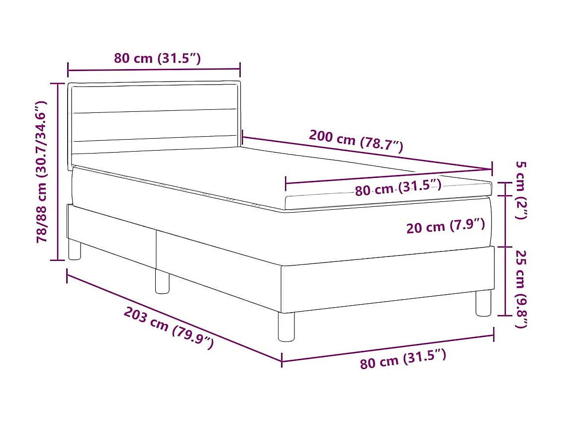 Boxspringbett mit Matratze Dunkelbraun 80 x 200 cm Stoff