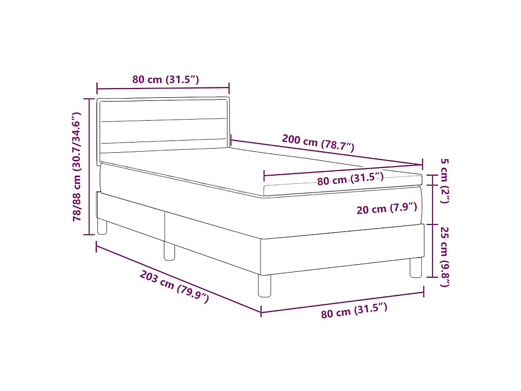 Boxspring bed met hoofdeinde Donkerbruin 80 x 200 cm Stof