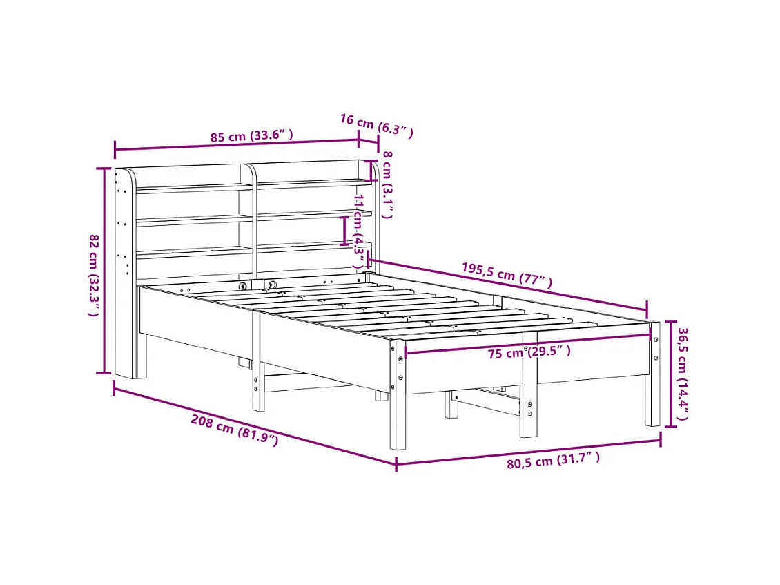 Cadre de lit sans matelas blanc 75x190 cm bois de pin massif