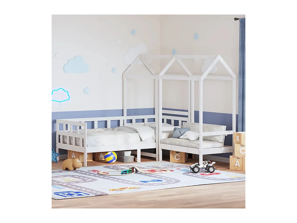 Tagesbett Set mit Dach Weiß 80x200 cm Massivholz Kiefer