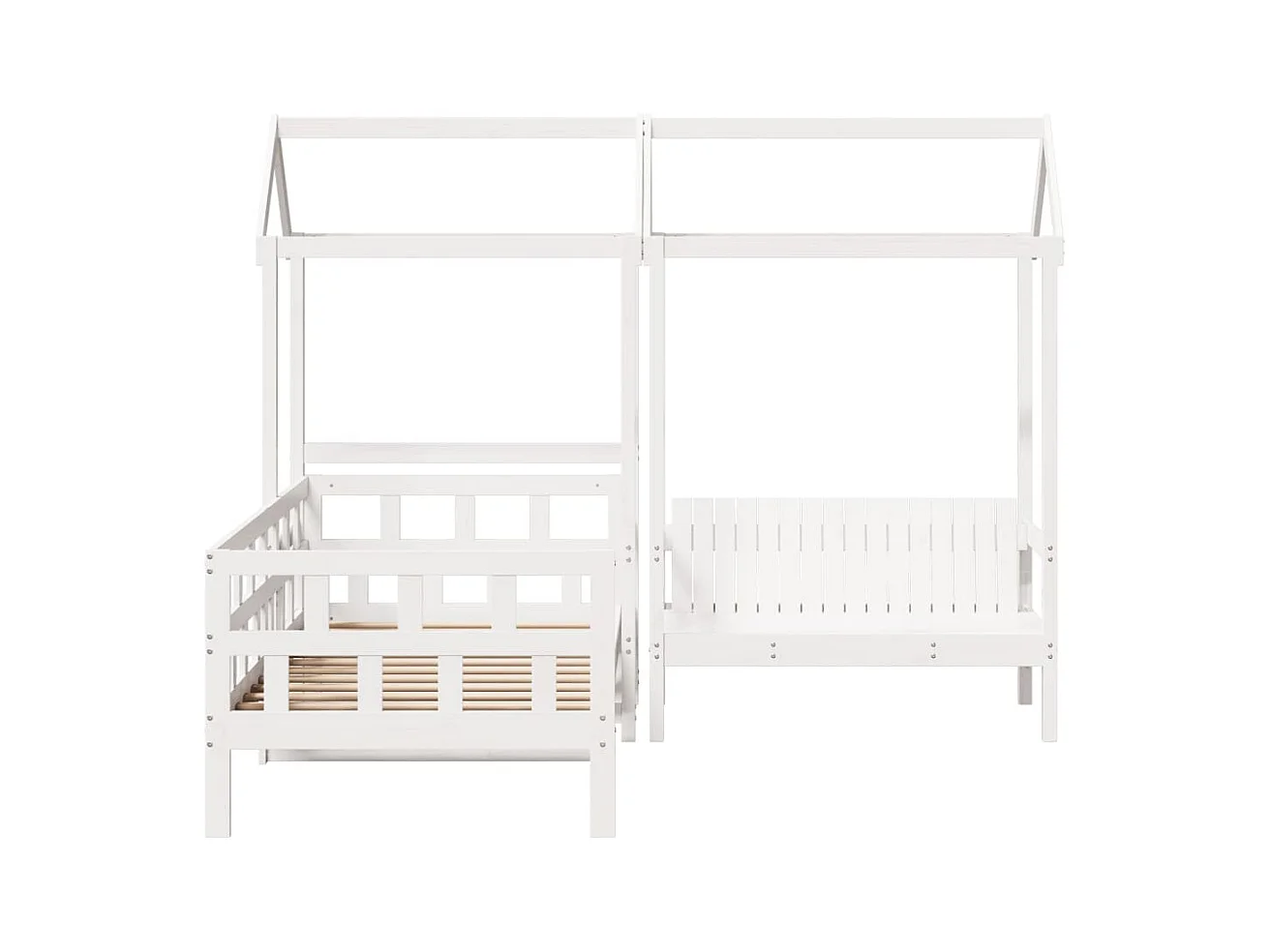 Tagesbett Set mit Dach Weiß 80x200 cm Massivholz Kiefer