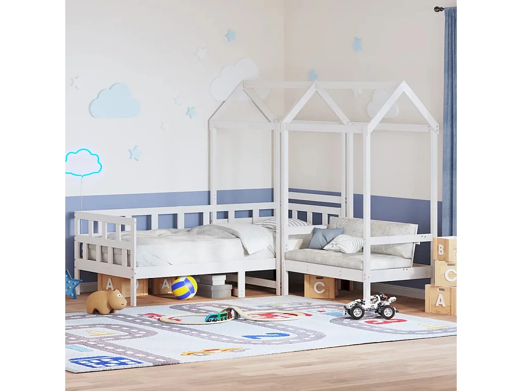 Kinderbedset met huisje massief grenenhout wit 80x200 cm