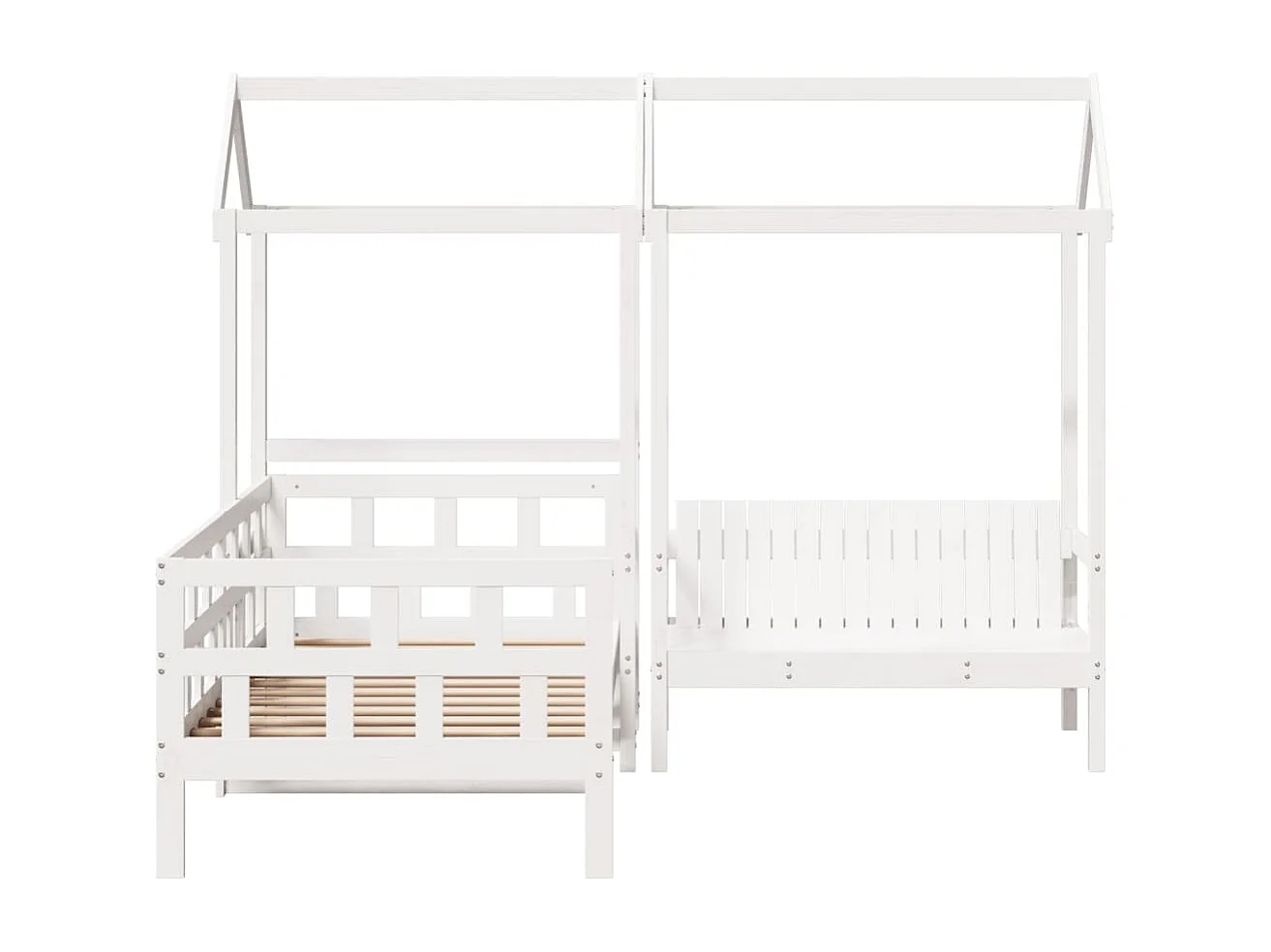 Kinderbedset met huisje massief grenenhout wit 80x200 cm