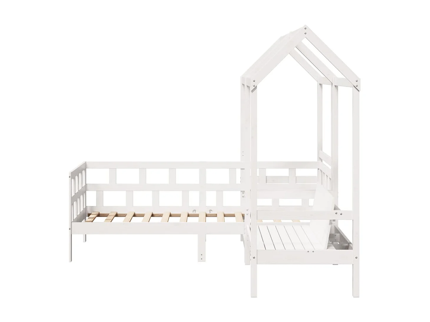 Kinderbedset met huisje massief grenenhout wit 80x200 cm