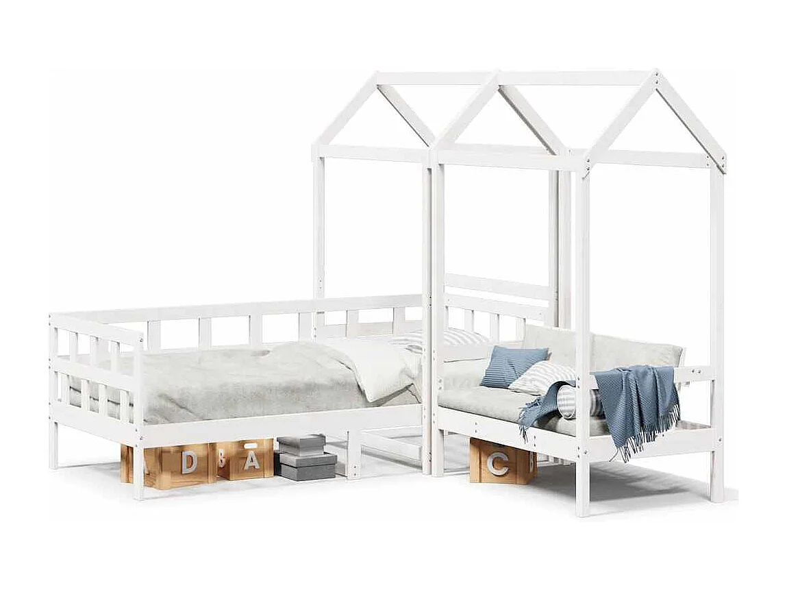 Kinderbedset met huisje massief grenenhout wit 80x200 cm