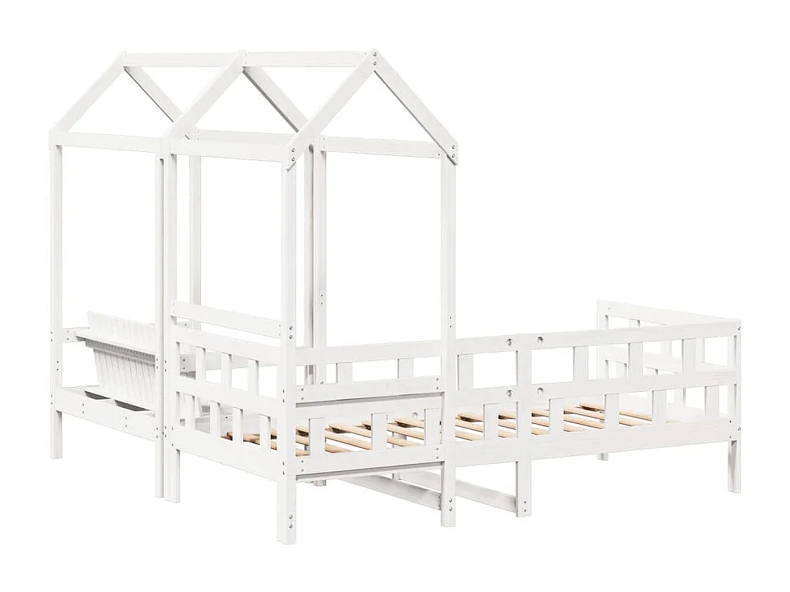 Kinderbedset met huisje massief grenenhout wit 80x200 cm
