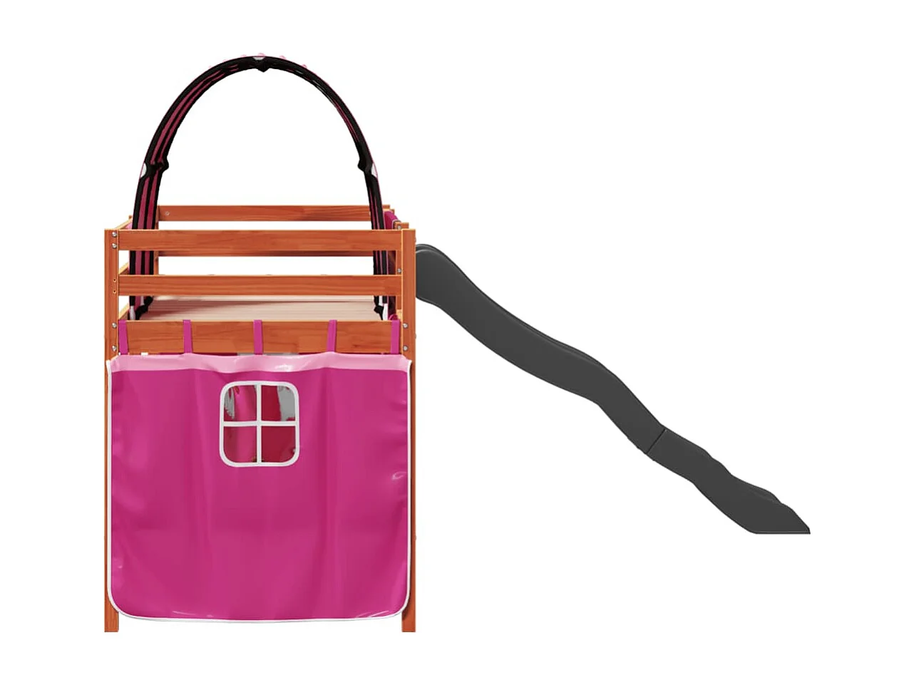 Lit mezzanine enfants avec tunnel rose 80x200cm bois pin massif