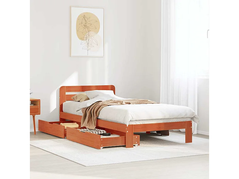 Bedframe zonder matras massief grenenhout wasbruin 75x190 cm